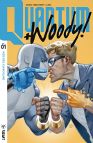 book cover for Quantum and Woody! (2017) Volume 1: Kiss Kiss, Klang Klang
