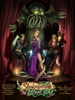book cover for Shakespeare v Lovecraft: A Horror Comedy Mash-Up featuring Shakespeare's Characters and Lovecraft's Creatures