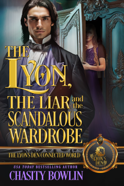 book cover for The Lyon, the Liar, and the Scandalous Wardrobe