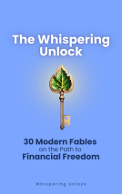 book cover for The Whispering Unlock: 30 Modern Fables on the Path to Financial Freedom