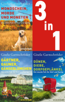 Buchcover für Mondschein, Morde und Moneten // Gärtner, Gauner, Gänseblümchen // Dünen, Diebe, Dorfgeplänkel