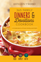 book cover for 365 Family Dinners and Devotions Cookbook